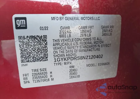 2022 Cadillac Xt6 Awd Premium Luxury z USA, uszkodzony, nr VIN 1GYKPDRS8NZ120402